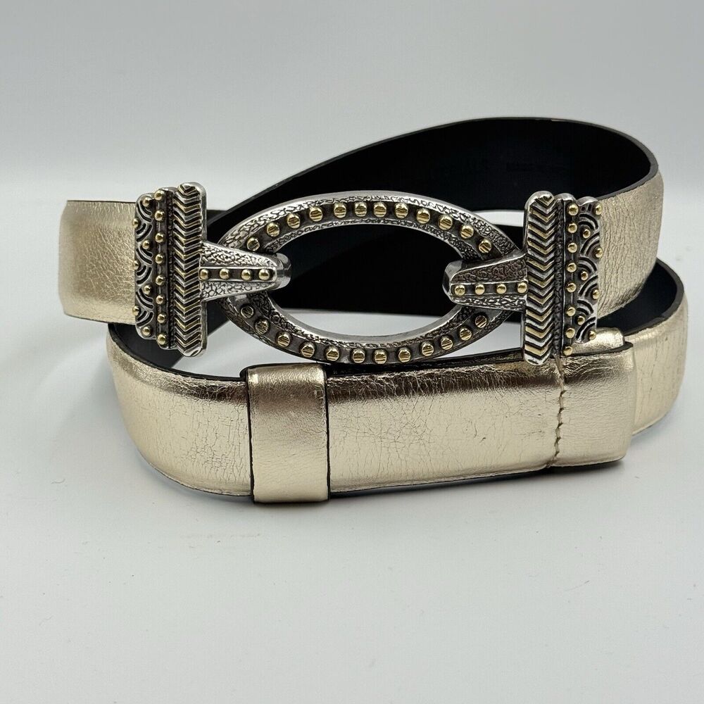 Chicos Women's Interlock Gold Silver Metallic Belt SIZE S/M Small Medium Glam